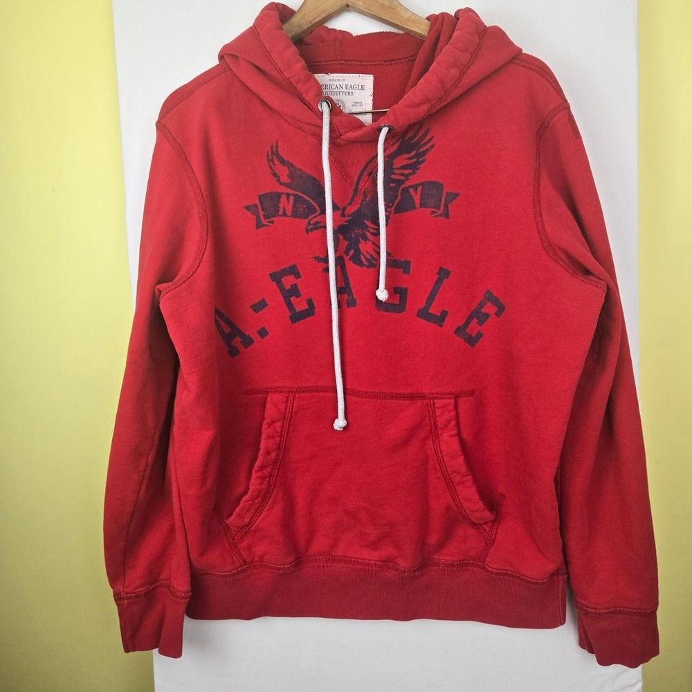 American Eagle red hoodie Y2K with black logo Size M